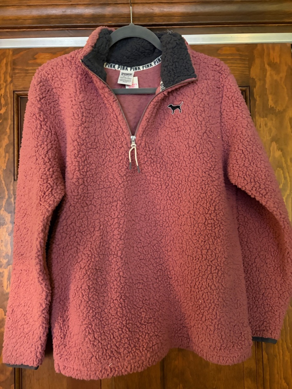 Victoria's Secret PINK Sherpa Quarter-Zip Pullover - Rose with Black Trim